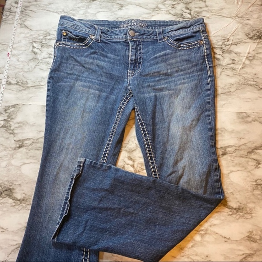 Paisley Sky Women’s Jeans Size 14 Mid Rise Bootcut Stretch Denim Blue
